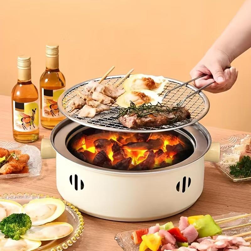 Product Introduction of Portable Stainless Steel Barbecue Grill, 1 Set Barbecue Grill with 6 Counts Clips, Household Barbecue Charcoal Grill for Home, Outdoor, Camping 0