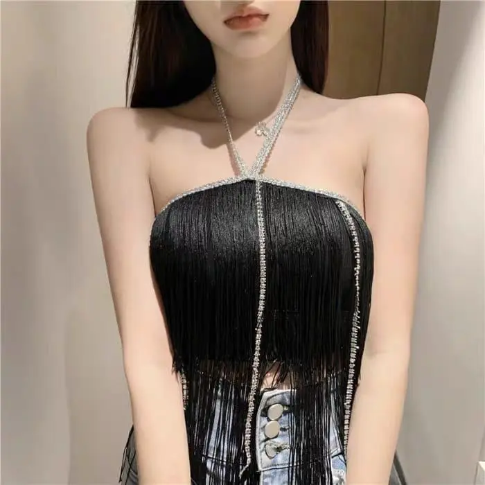 [ READY SIAP KIRIM ] FREE ONGKIR - ComfitStore Und329 Atasan Tanktop Rumbai Halter Dengan Manik Cantik SIAP COD 5