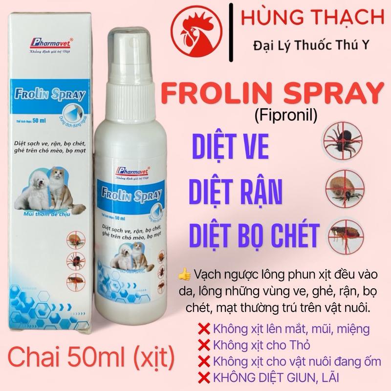 Chai xịt Frolin Spray 50ml trị và diệt ve rận bọ chét trên chó mèo bọ mạt trên gà ghẻ dạng xịt Vietnam Flea & Tick Treatments xịt chống cho bé