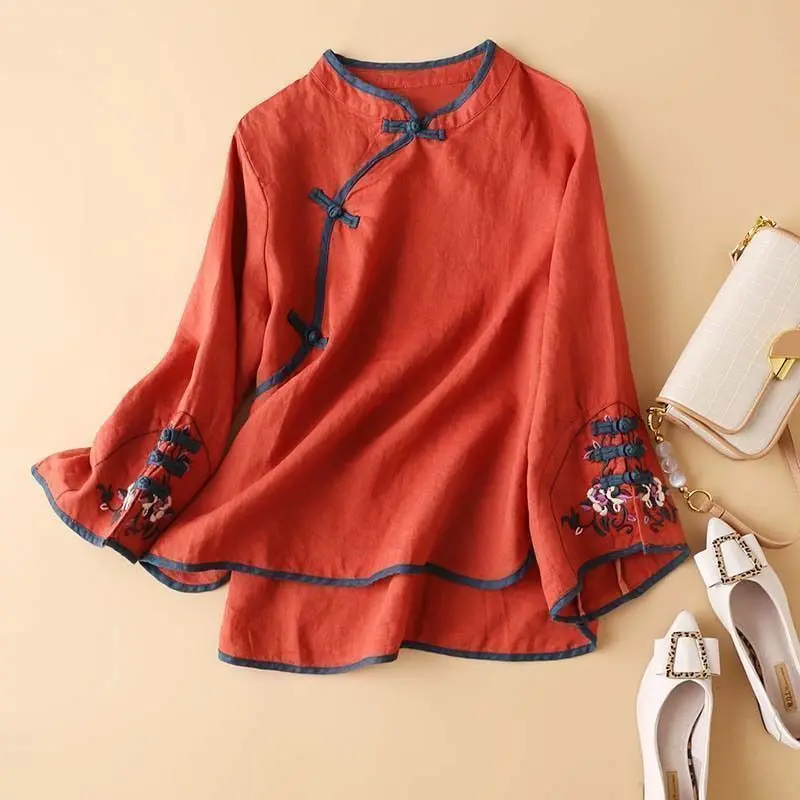 P71486# Tops For Women Trendy Embroidery Loose New Arrival Chinese Style Womens Tops