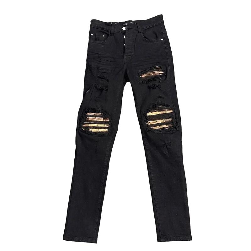Quần bò vá vải nâu vàng 4 cúc hình tự chụp mộc Menswear Nam Jean Kem jean  dx vladak  vá Pants