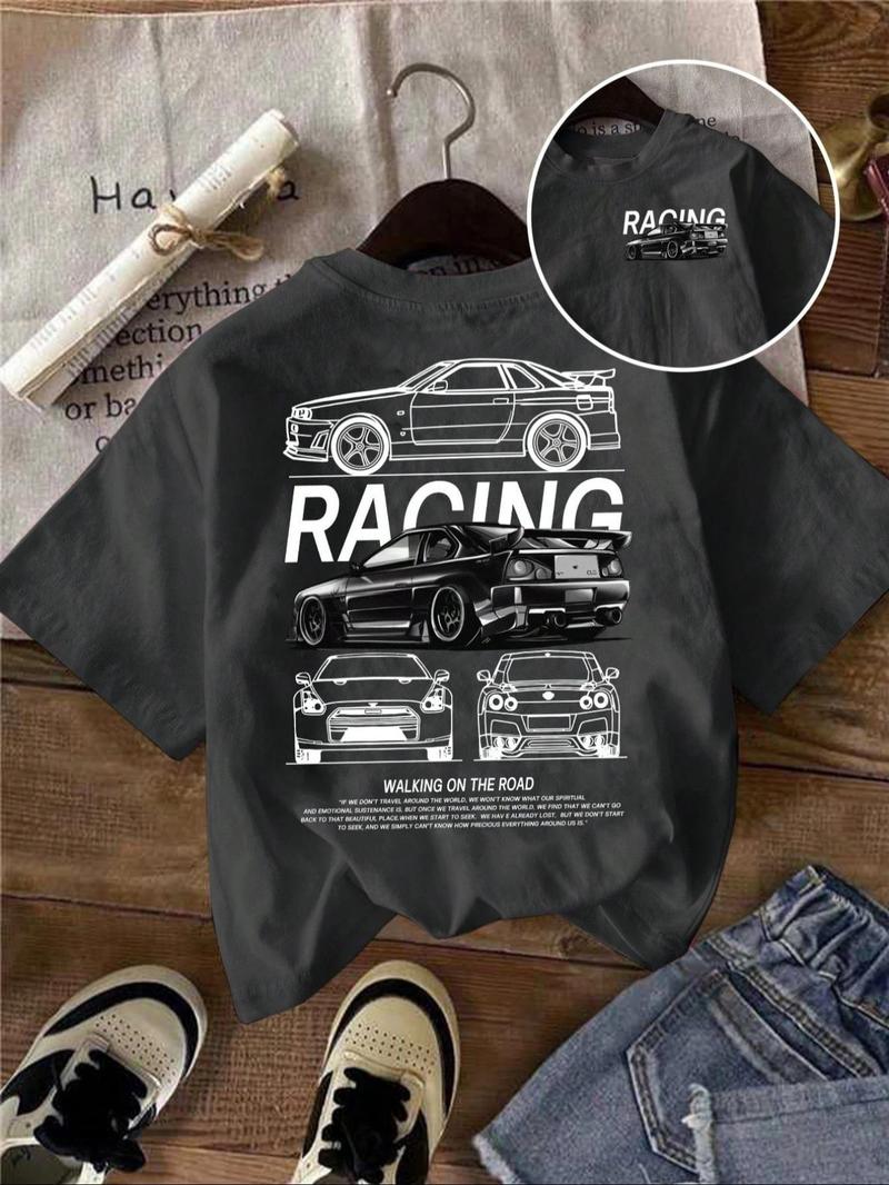 Product Introduction of Women's Car Print Round Neck Tee, Vintage Trendy Casual Short Sleeve T-shirt for Daily Wear, Ladies Summer Outfit 1