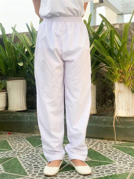 Quần blouse trắng y tế Nam Nữ chất đẹp, Quần lưng thun không túi cho bác sĩ, điều dưỡng, y tá vải kate mịn mặc mát