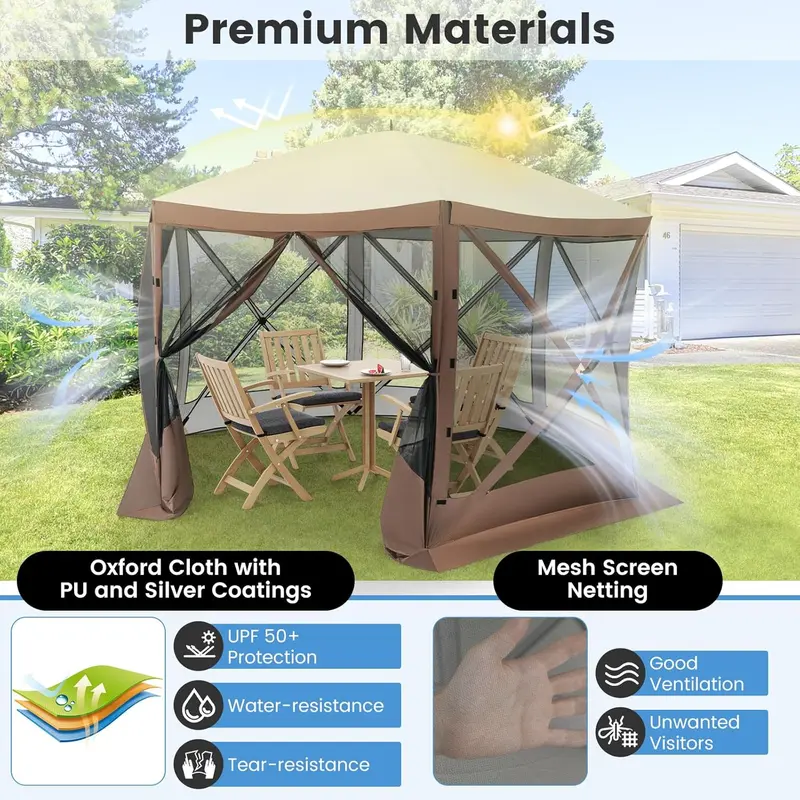 [Limited time deal]2.3 x 2.3m/3.5 x 3m/3.5 x 2.3m Pop up Camping Gazebo, 4/6-Sided Instant Setup House Tent with Carrying Bag, Portable Outdoor Sun Shelter Screened Canopy 1