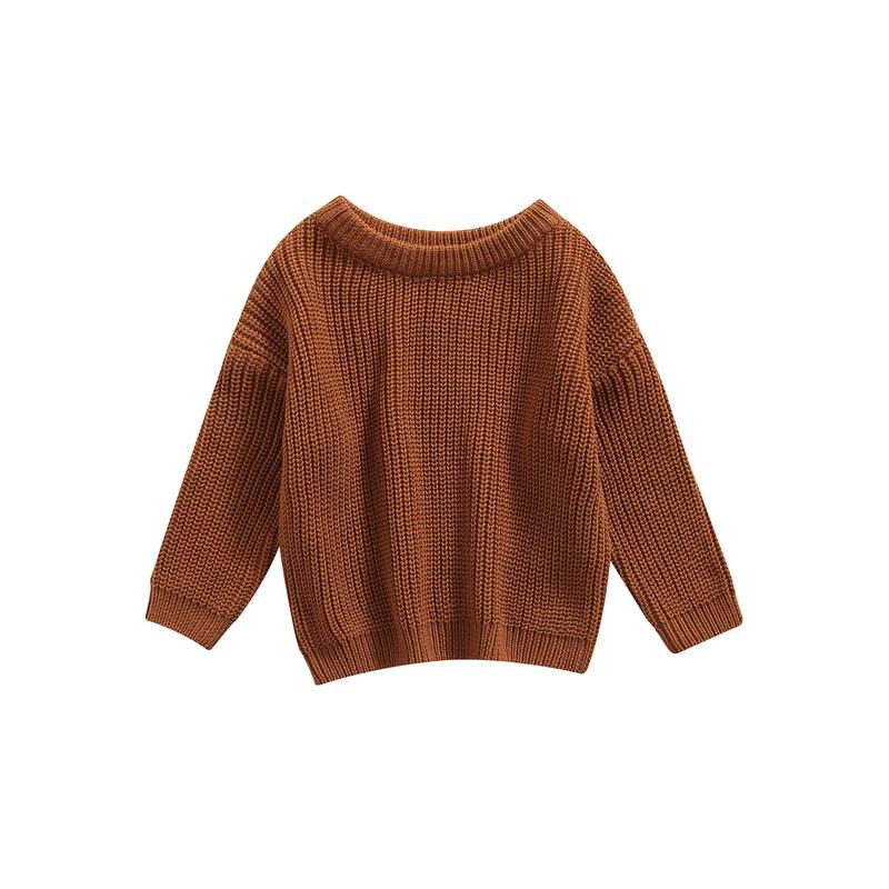 Baby Solid Color O-neck Sweater, Loose Fit Long Sleeve Knitted Pullover for Autumn, Winter 5