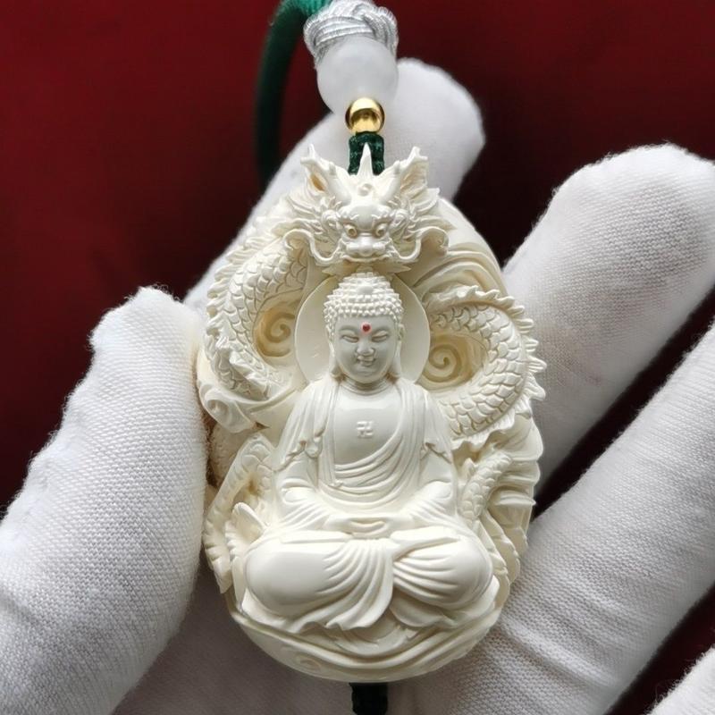 Mặt Dây Chuyền Vairocana Chạm Khắc Thủ Công Màu Ngà Mammoth, Thiết Kế Nguyên Bản, Tám Vị Thánh Bảo Trợ, Thích Hợp Làm Quà Tặng Nam Và Nữ, Thương Hiệu Voi 5