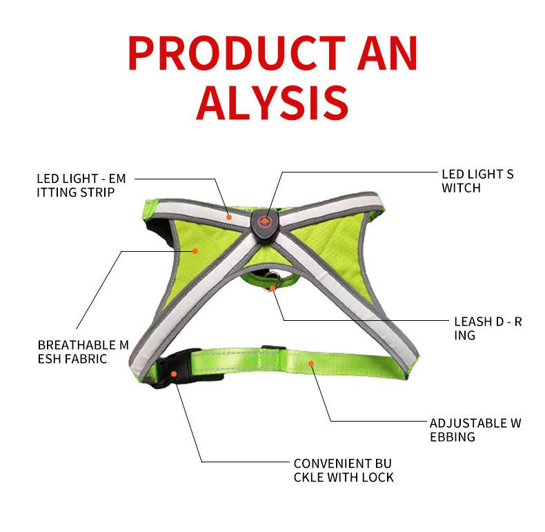 Product Introduction of Pet cat and dog cross double light strip undershirt USB rechargeable light up cat and dog chest and back strap warning clothes cat  clothes harness pet  harness 9