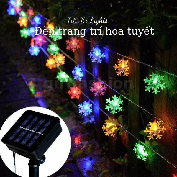 Đèn led nháy trang trí nhà cửa, trang trí cây thông noel lễ tết, đèn năng lượng mặt trời hình hoa tuyết 30-50-100 bóng led