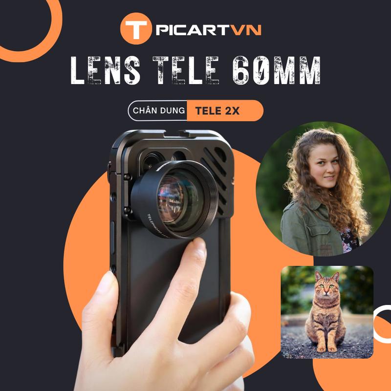 TPICARTVN Ống kính lens tele 60mm 2x Chân dung xóa phông thú cưng du lịch ren 17mm độ nét 4K cho điện thoại 15 Pro Max Plus 14 13 12 Mini Xr X XS Max