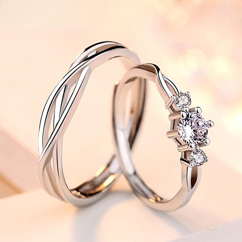 1382-2Pcs Adjustable Silver Couple Ring Fashion Women Finger Ring ...