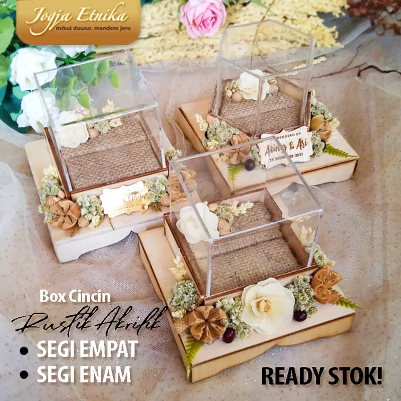 Box Mahar Uang Seserahan desain Rustic Tutup Akrilik Bisa Pakai Nama Mempelai / Kotak Mahar Bunga Rustic Gold 5