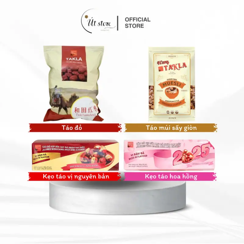 TÁO KHÔ (1kg) - KẸO TÁO Lạc Đà (300Gr) - KẸO TÁO HOA HỒNG (300gr) - TÁO MÚI SẤY GIÒN (500gr) 0