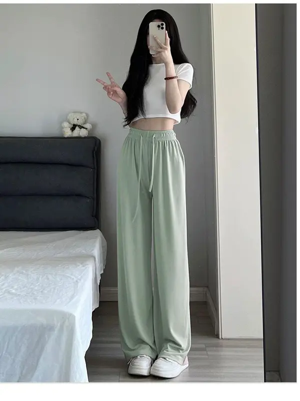 Quần tăm suông ống rộng có Bigsize vải tăm lạnh siêu mát, quần ống sớ co giãn dáng dài mềm rủ có túi quần kèm dây rút eo 8