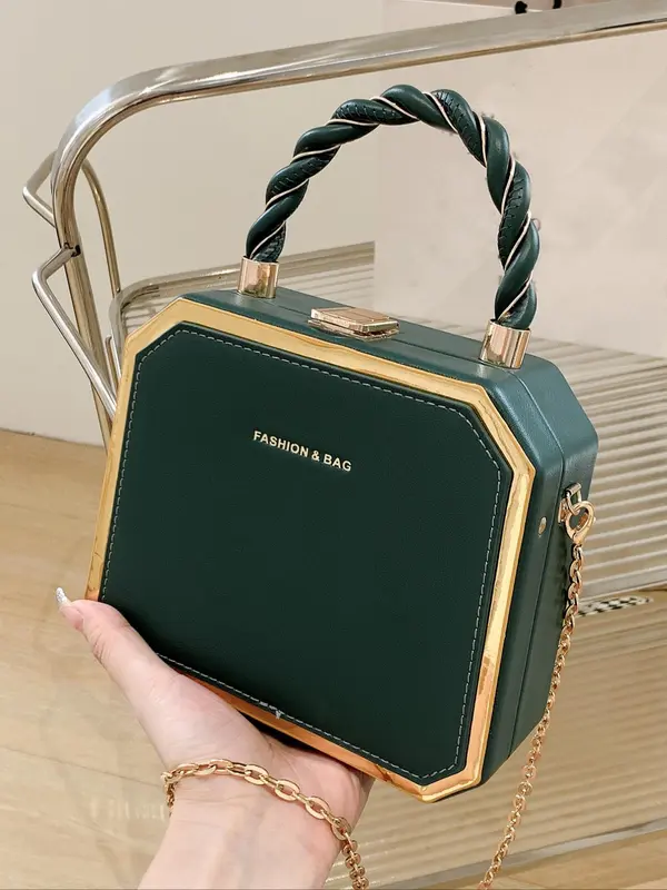 Women's Elegant Chain Strap Solid Square Bag, Trendy Minimalist Handbag, Chic All-match Handbag for Daily & Work Use 4
