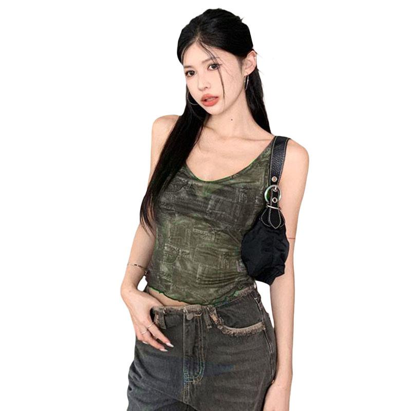 Product Introduction of Women's Summer Fitted Crop Tops Sleeveless U Neck Open Back Vintage Pattern Print Tank Tops Womenswear Check Minimalist Spaghetti Strap 31