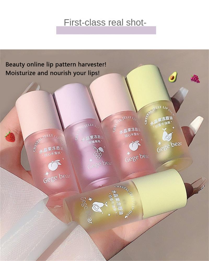 Product Introduction of Gege Bear Crystal Jelly Lip Oil Lip Care Lipstick And Lip Gloss Before Makeup Moisturizing And Nourishing Fruit Lipstick 29