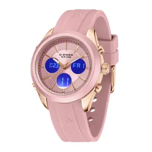 D-Ziner Jam Tangan Wanita DZ-8371 Double Time Rubber Silicone Water Resistant 30M Original Fashion Bulat Stainless Steel Sapphire Glass Anti Air Diameter 40mm Garansi 1 Tahun Kualitas Terjamin
