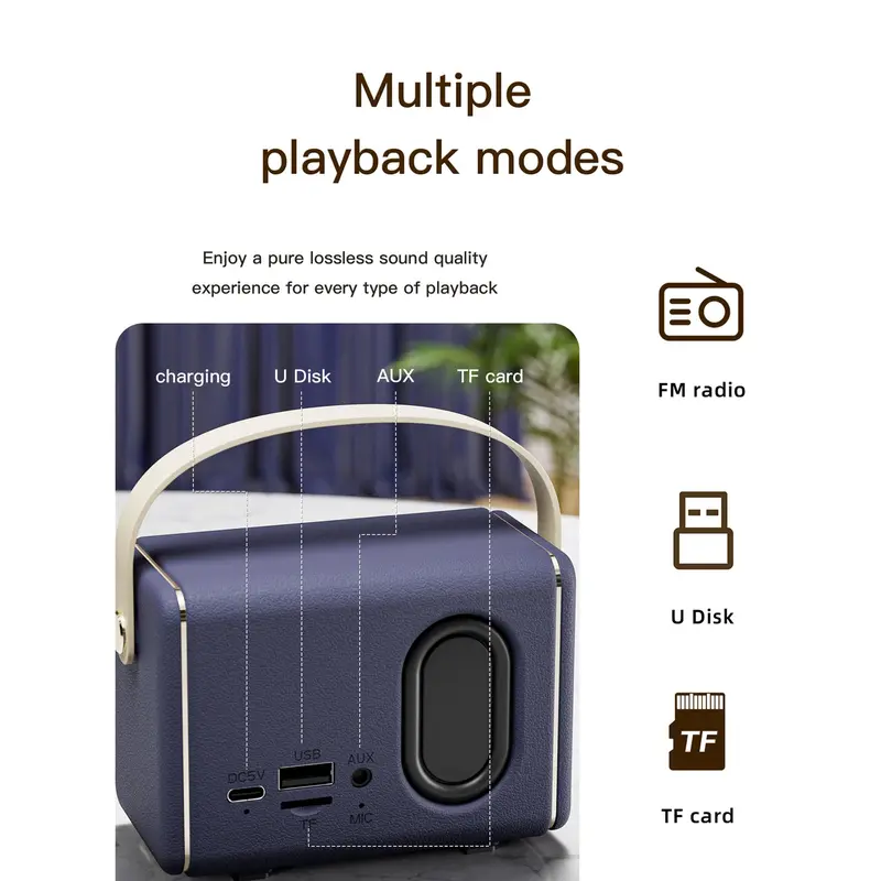 Portable Wireless Speaker, Vintage Style FM Radio Speaker with Classic Knob Design, Rechargeable Bluetooth-compatible Speaker for Home & Outdoor, Smartphone 6