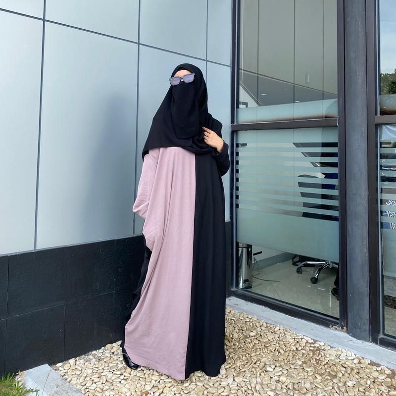 Gamis Abaya Nazira Crinkle Airflow Anti kusut anti lecek Syari Muslim Kombinasi Dress Wanita Simple Dewasa Remaja Mewah Motif Ibu Hitam 8