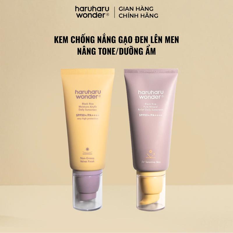 KEM CHỐNG NẮNG haruharu wonder CHIẾT XUẤT GẠO ĐEN BLACK RICE DAILY SUNSCREEN SPF50+/PA++++ 50ml - nâng tone/dưỡng ẩm