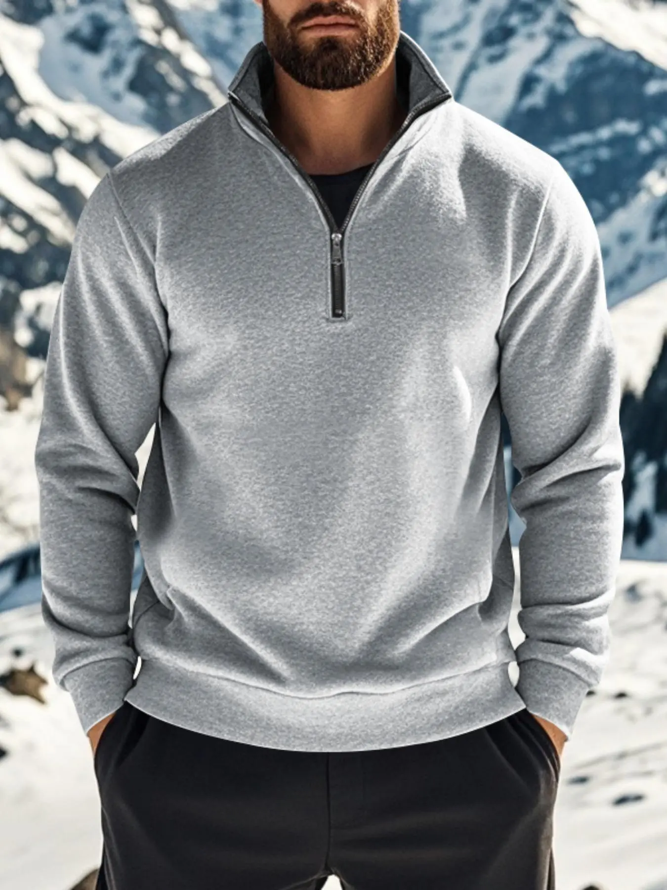 Men's Solid Half Zip Stand Collar Sweatshirt, Regular Fit Casual Long Sleeve Pullover for Fall & Winter, Men's Clothes for Daily Wear