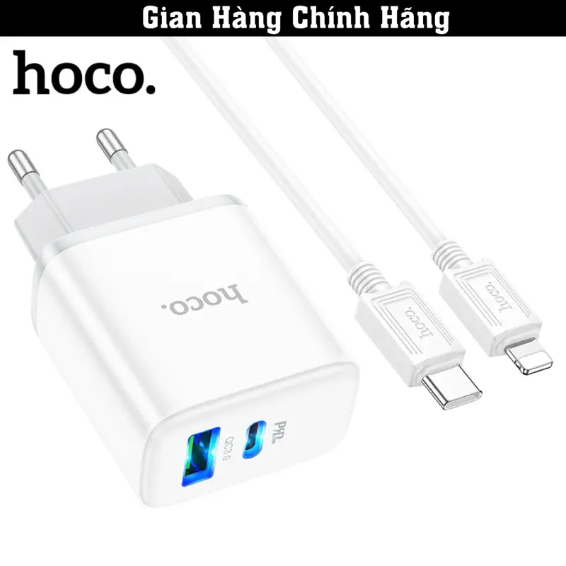 Bộ Sạc Nhanh 20W Hoco C105 Cho iPhone 8/X/Xs/Xr/11/12/13/14 Series, 2 Cổng Sạc Nhanh PD 20W / QC 3.0, Sạc 30Phút Lên 50%Pin, Sạc Ổn Định, Mẫu Mới, Bảo Hành 12 Tháng Hoco