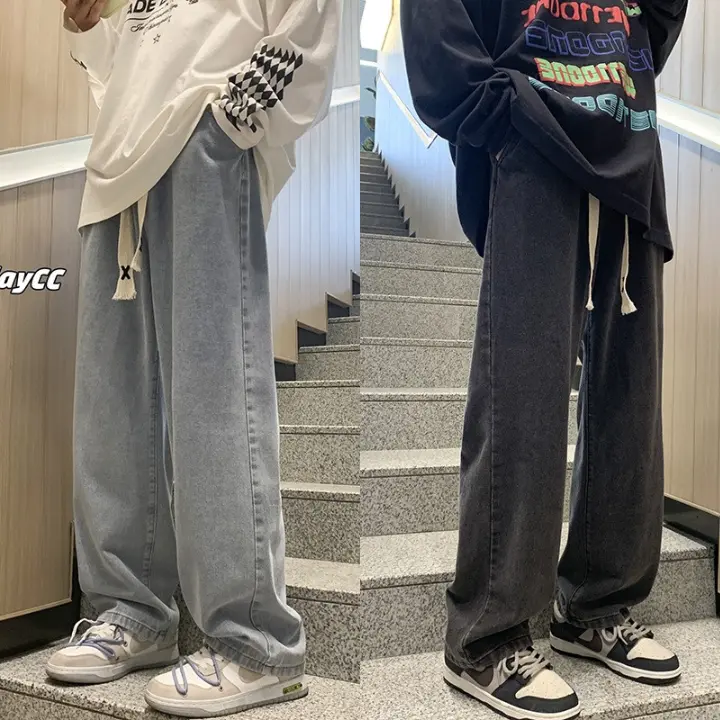 Quần jean cạp chun nam nữ ống rộng Menswear Pants Baggy Xanh Ong Tim xxl dây rút không khô sạch xxl suong dep