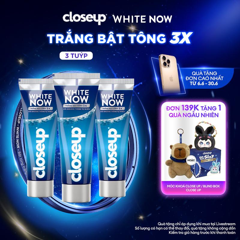 Combo 3 Kem đánh răng Closeup White Now - Trắng Bật Tông 3X từ Công nghệ Ánh Sáng Xanh - Tinh Thể Blue Sapphire 100g [1]