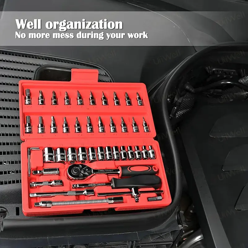 SHIIE Kunci Shock Sok Set 46 Pcs  Merek Tekiro 1/2DR 8-24mm 6pt Original Ready Kunci Shock Set Tekiro 2