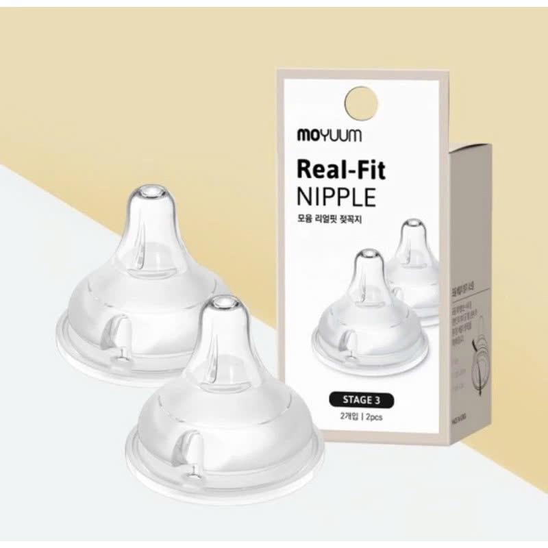   Combo 2 Núm  Thay Thế Cho Bình Sữa Moyuum Cổ Rộng 5cm -Size 1 2 3 4 Cho Bé Núm Silicon Tiệt Trùng Dễ Dàng 
