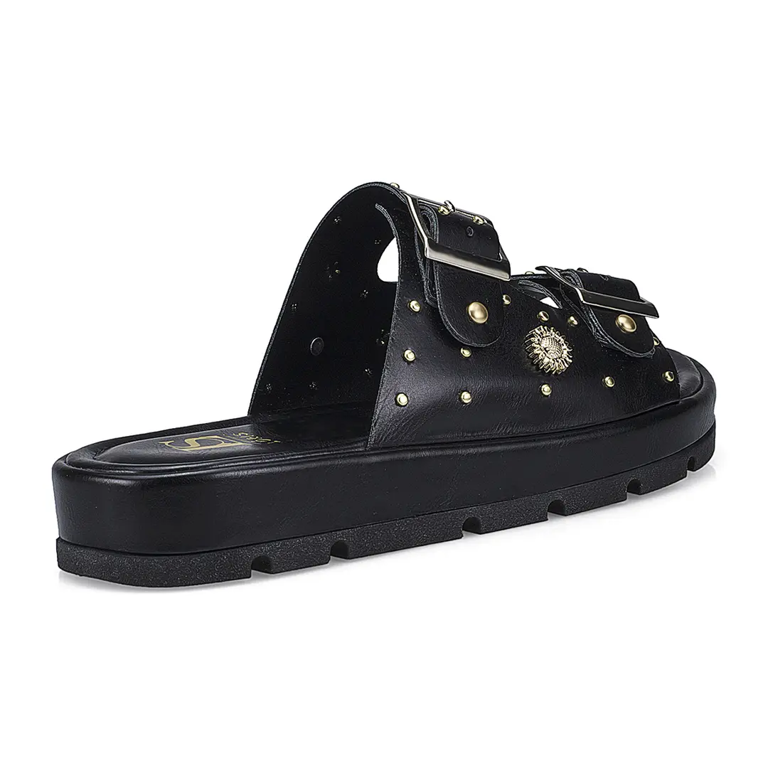 Sandália Rasteira Papete Flatform Rebite Fivela 052-040