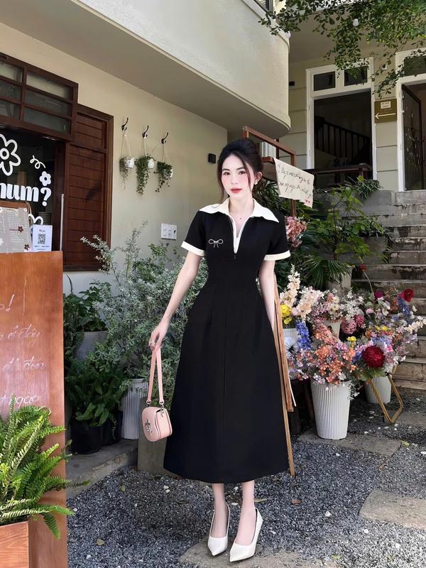 D649 (TÁO ĐỎ BIGSIZE 55-90KG) ĐẦM THIẾT KẾ BIGSIZE CỔ KHÓA KÉO ĐÍNH NƠ DÁNG DÀI