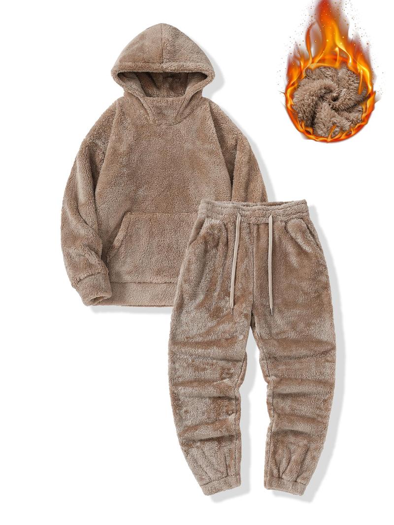 Product Introduction of Men's Solid Hoodie & Pants Set, Casual Long Sleeve Hooded Sweatshirt & Jogger Pants, Men's Fall & Winter Clothes 1