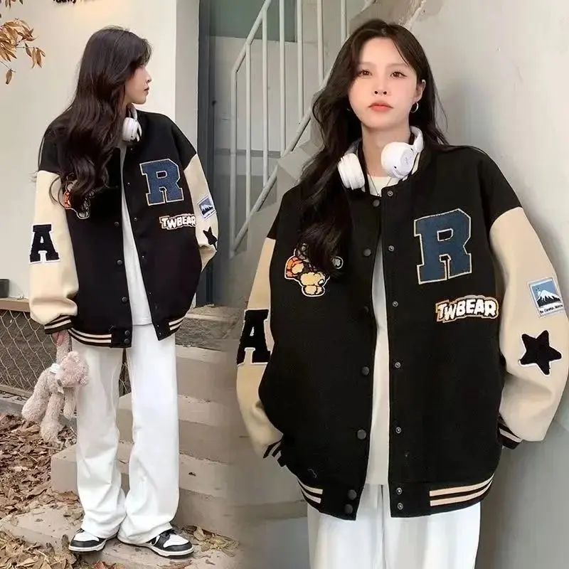 SAN (Gratis Ongkir COD) R TW BEAR JAKET BASEBALL FLEECE  Hoodie & Sweatshirt Fashion Wanita