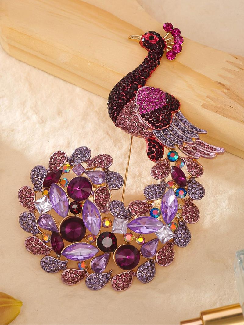 Product Introduction of New Style Peacock Design Brooch, Fashionable Rhinestone Decorated Brooch Jewelry for Women & Girls, Trendy All-match & Exquisite Brooch for Birthday Gift 0