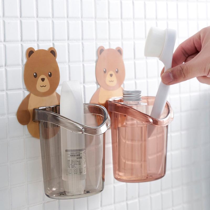 Ly đựng bàn chải kem đánh răng dán tường hình gấu dễ thương/ Cốc gấu dán tường đựng bàn chải tiện lợi 6