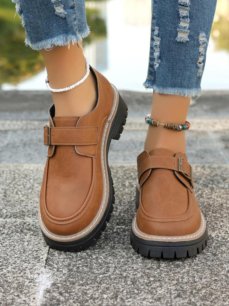 Product Introduction of Women's Fashionable Solid Color Buckle Decor Loafers, Casual Comfortable Shoes for Daily Wear, Female All-match Round Toe Slip on Shoes for Daily Wear, Girl 2