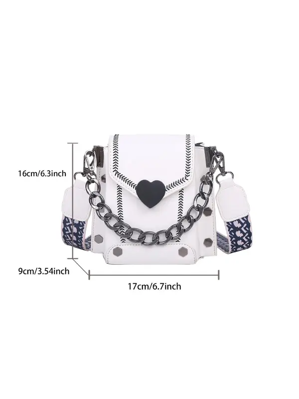 Fashion Chain Decorated Heart Decor Crossbody Bag Women, Simple Vintage Flap Shoulder Bag for Women, Casual Trendy Versatile High-quality Daily Commuting Bag, Girl Fashionable Shopping Bag 6