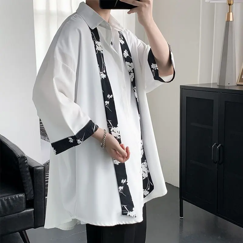 Áo Sơ Mi Tay Cropped Xén, Trang Phục Mùa Hè, Phong Cách Đẹp Trai, Dáng Rộng Vừa Vặn, Tay Ngắn 7 Điểm, Buộc Dây, Phong Cách 2024, Quần Áo Mặc Thời Trang Nam, Quần Áo Thường Ngày Có Chi Tiết Xếp Ly 12 Menswear