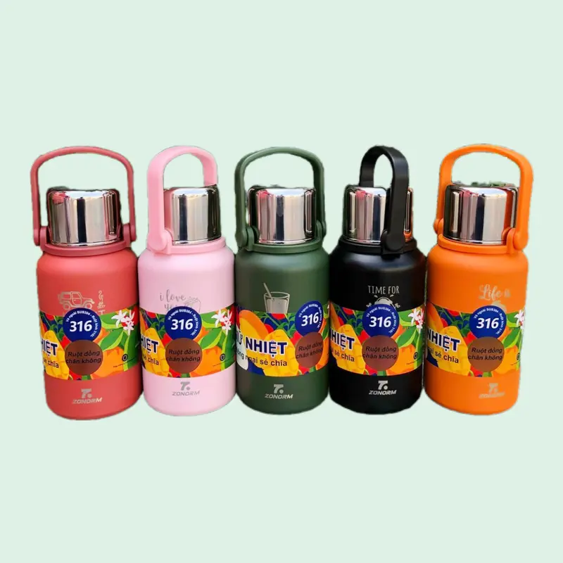 [HCM] Bình giữ nhiệt 7.ZONORM INOX 316 cao cấp, có quai xách kèm sticker nổi 3