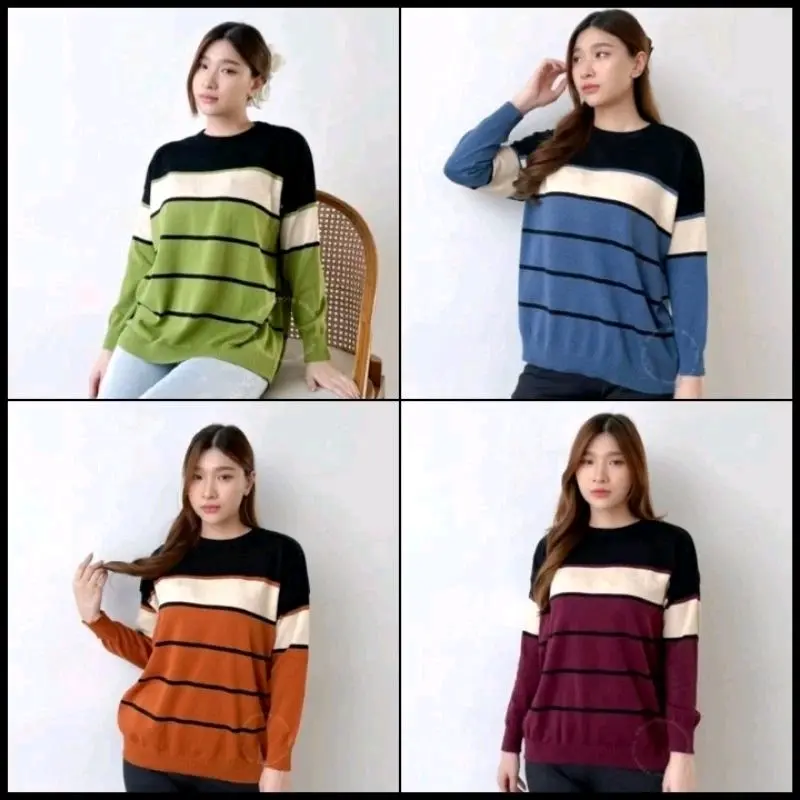 baju atasan kaos rajut wanita salur fit to M-XXL