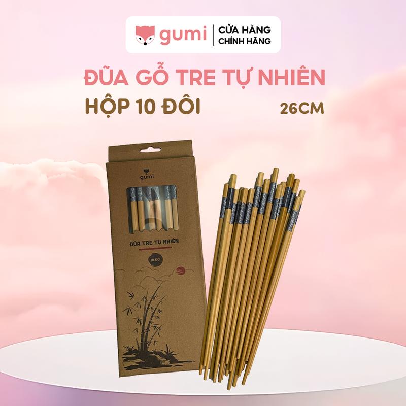   Mall  Hộp 10 đôi đũa gỗ tre tự nhiên viền xanh GUMI không sơn bóng không hoá chất 