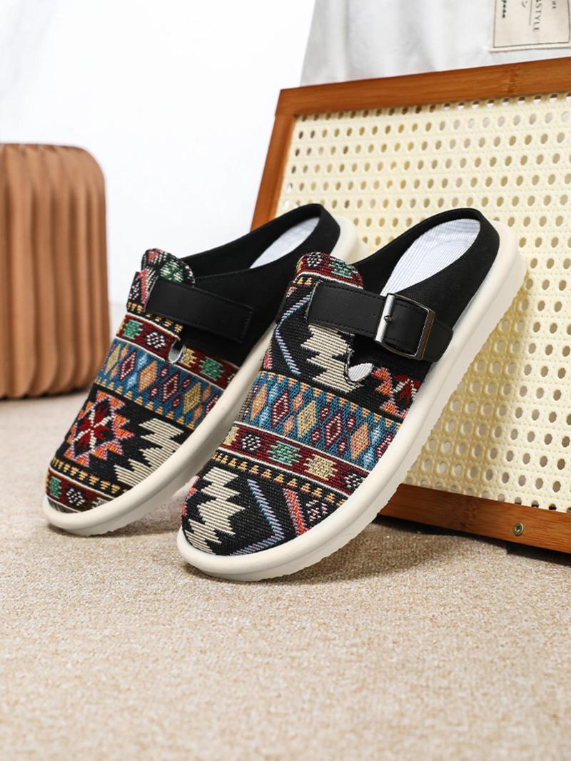 Product Introduction of Men's Fashionable Ethnic Pattern Slides, Casual Comfortable Breathable Lightweight Slides, Fashionable Slides for Daily Wear, Slippers, Boy 3