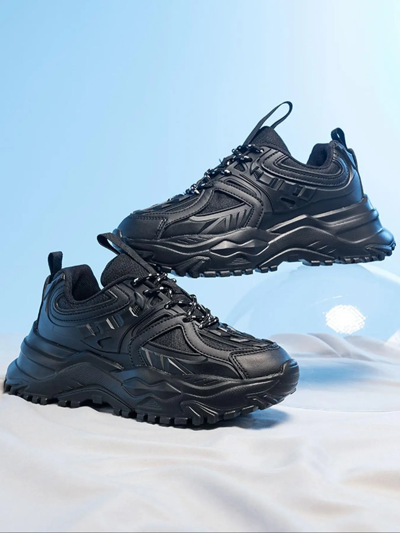 Men's Fashionable Lace Up Low Top Sneakers, Casual Comfortable Breathable Sports Running Shoes, Male All-match Round Toe Chunky Sneakers for Daily Life