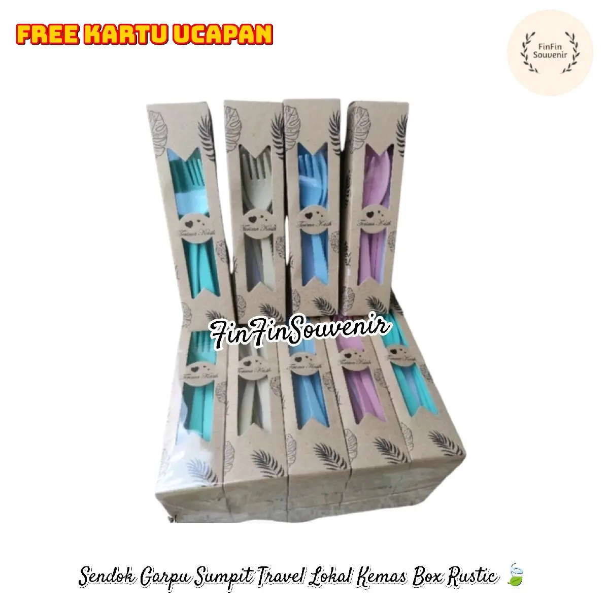 (isi 50 set) souvenir sendok garpu sumpit set lokal kemasan box Rustic