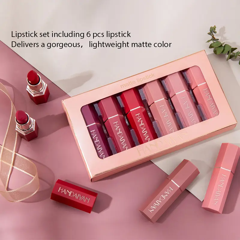 6-Piece Lipstick Set Velvet Matte Lipstick Non-Stick Cup Not Easy To Fade Lip Gloss Lipstick Set Women’S Gift