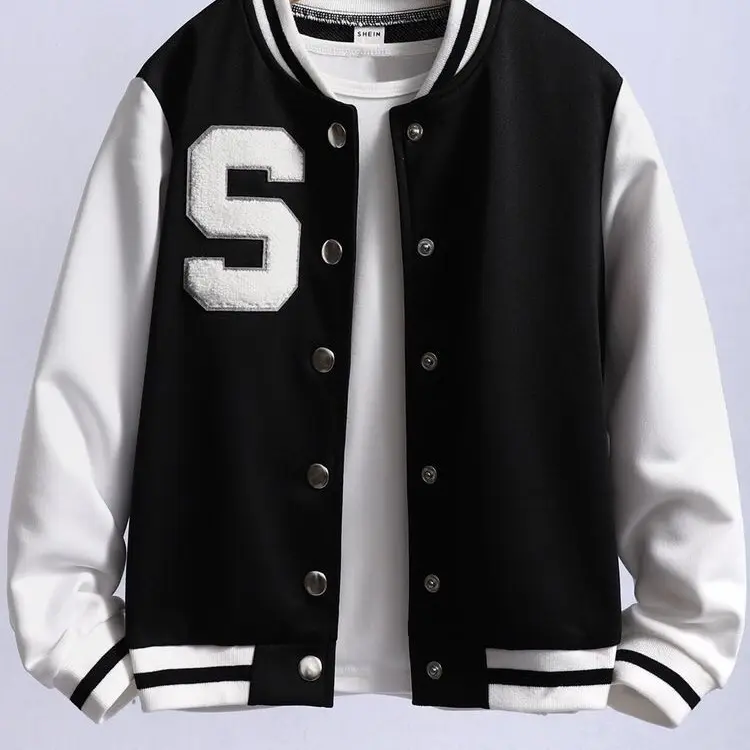 Varsity Anak INISIAL S Jaket Baseball Korean Fleece Unisex 2-18 Abu Biru 2