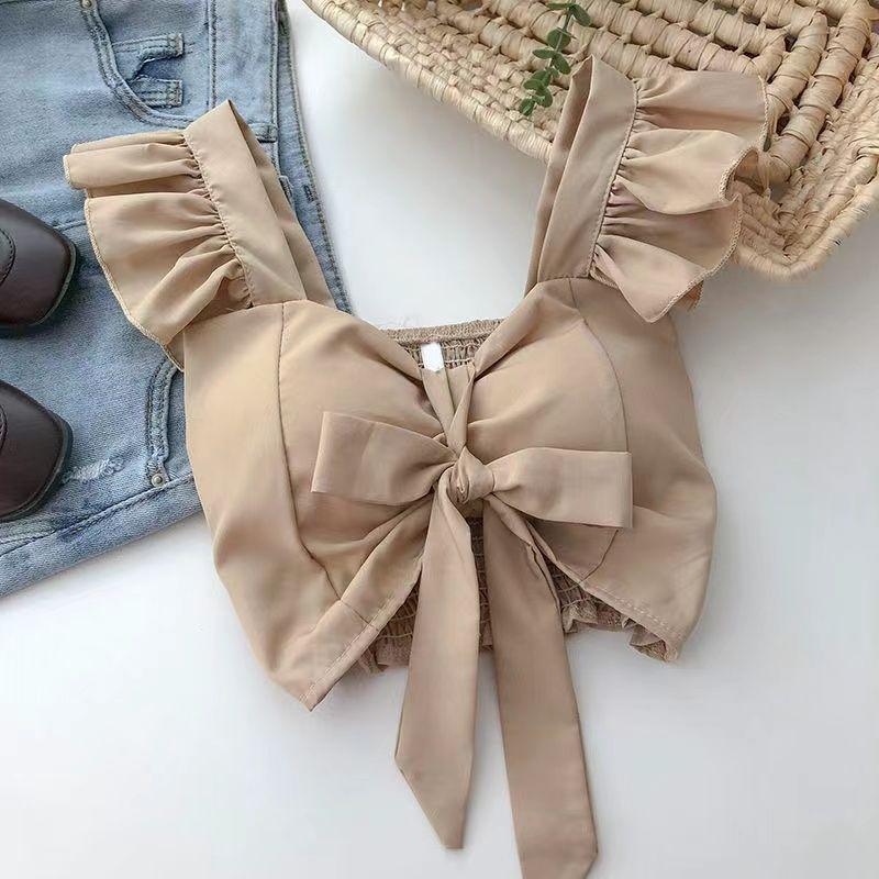 Product Introduction of Summer Little Fresh Sweet Top Design Sense Female Niche Ruffled Spaghetti Straps   Short All-Match Holiday Shirt Womenswear Lingerie 8