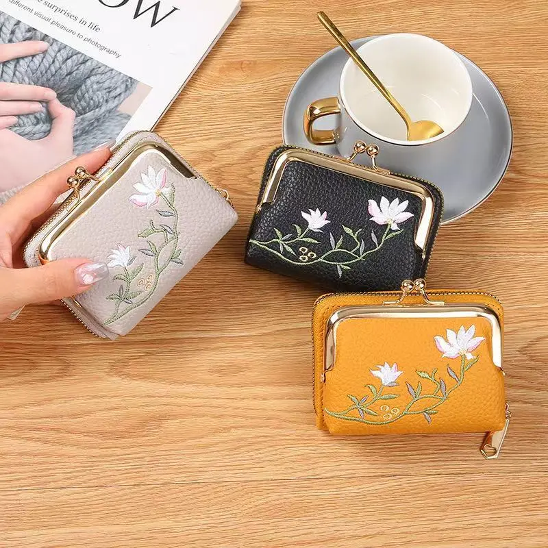 Túi Kẹp Thêu Hoa Sen, Phong Cách Trung Quốc, Thời Trang, Thanh Lịch, Ví Đựng Xu Ngắn Cầm Tay Mini, Dành Cho Nữ, Hàng Mới Về Năm 2025 Mùa Xuân Hè 0