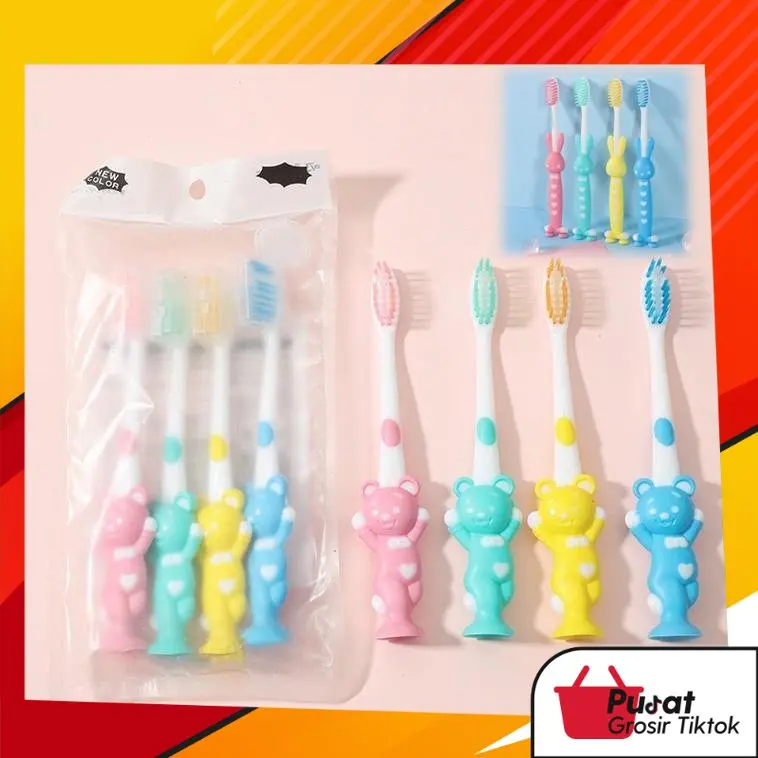 BISA COD H5630 Sikat Gigi Anak 4 PCS / Sikat Gigi Anak Lucu / Sikat Gigi Halus & Lembut Karakter Beruang Kelinci Mulut Gusi 0